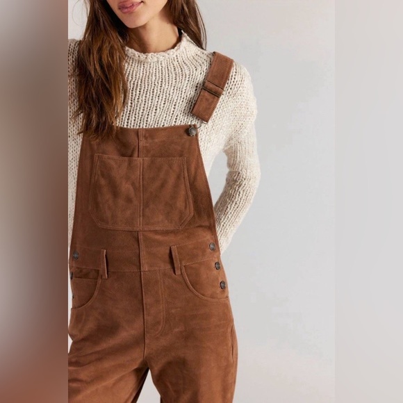 NWT $598 Free People Ziggy Suede Overalls 🤎 Size XS 🌾 Roasted Chestnut Brown - Picture 2 of 11